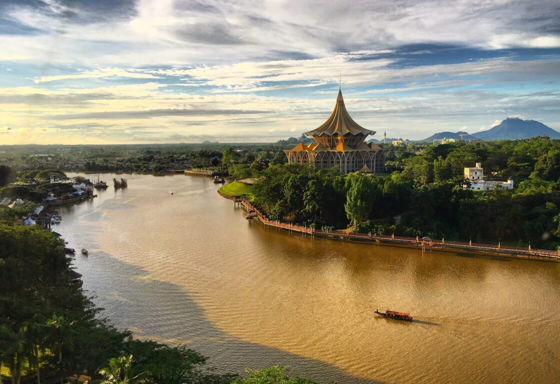 view of river and the city of Kuching in Borneo