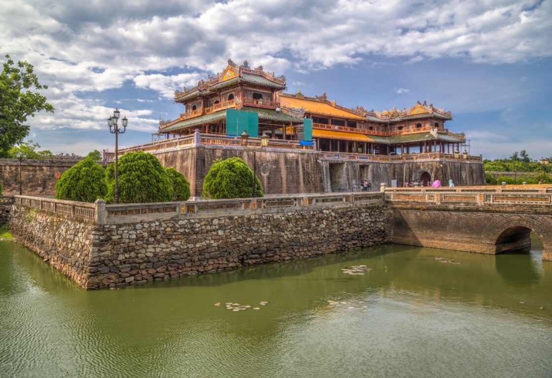 the imperial royal palace in hue surrounded by a moat with chinese style architecture
