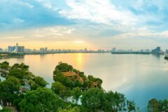 aerial view of the lake in hanoi