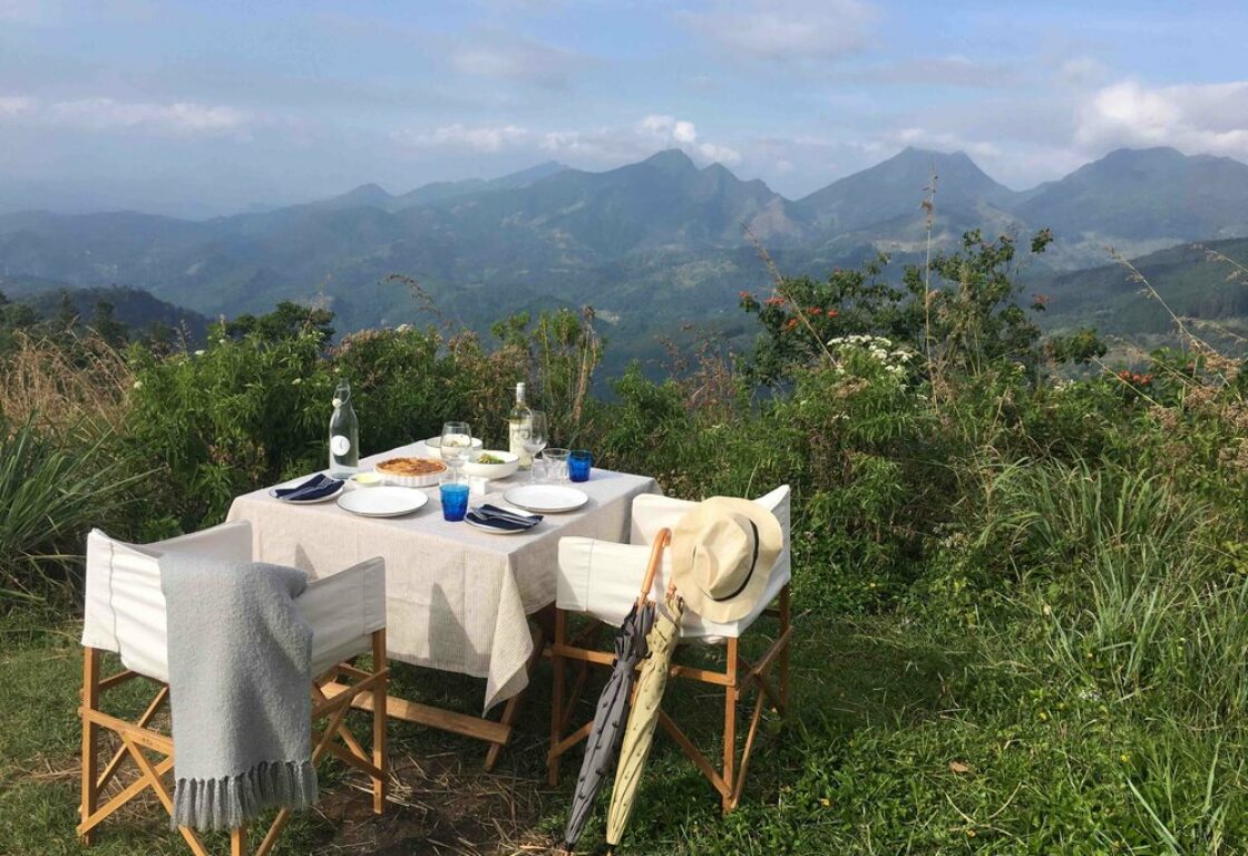 High Tea set up at the top of a hill at Ashburnham Estate