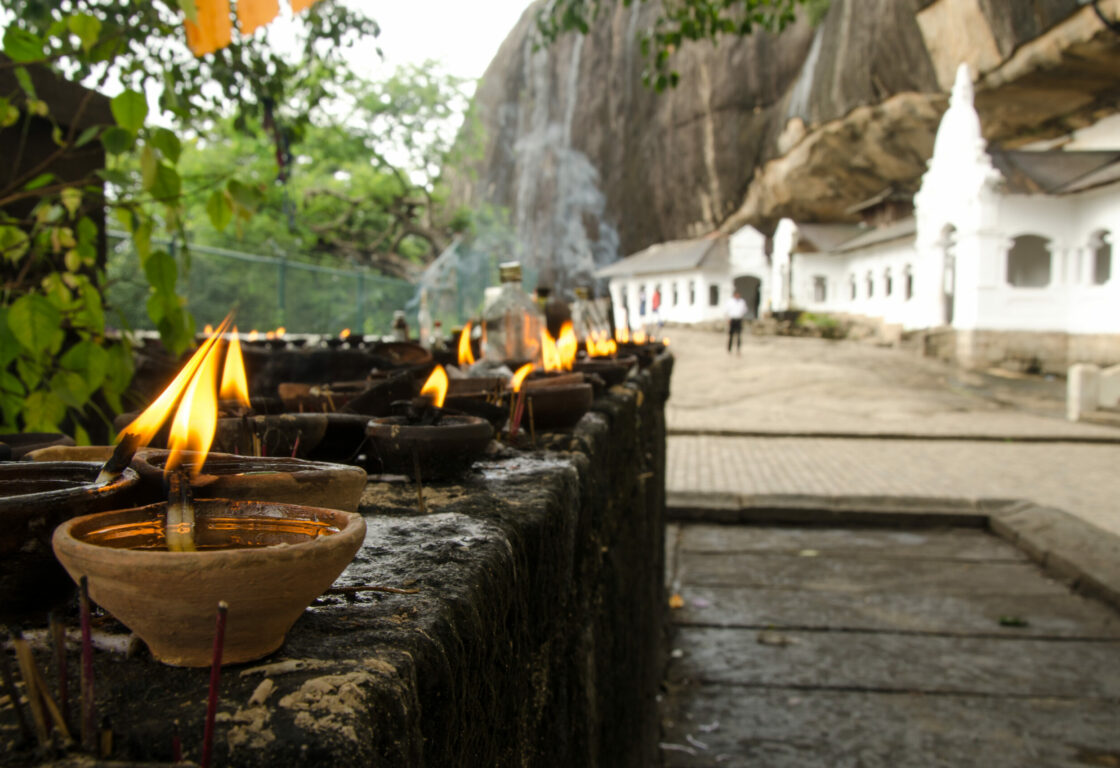 dambulla cave white building craved into a cave in SRi Lanka
