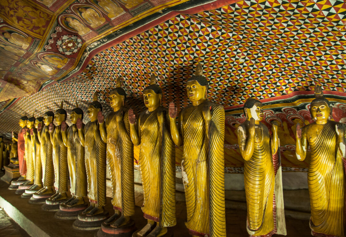 gold statues of Budha in Dambulla Caves, Sri Lanka