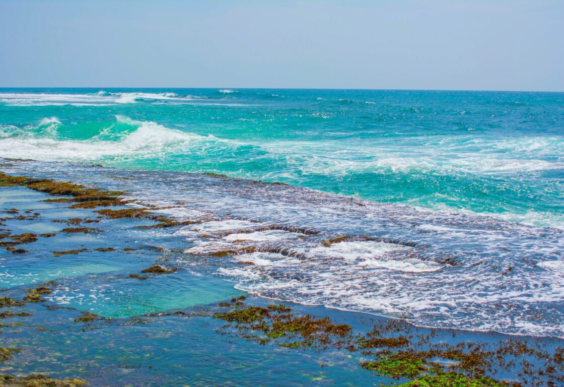 rock pools view on the Thalpe beach, Sri Lanka