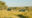 a view from a distance of safari camp and tents scattered a few meters from each other in a dry grass