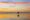 a silhouette of a surfer walking in the ocean at sunset
