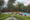 an aerial view of onguma forest camp featuring a swimming pool, traditional safari lodge with hatched roof and an outdoor dining area with tables with linen cloths and chairs. All permises are surrounded by trees and located by a river -onguma forest camp