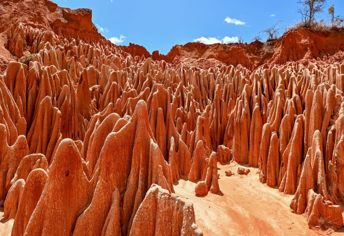 red stone pinnacles of Tsingy Rouge in madagascar - near Diego Suarez