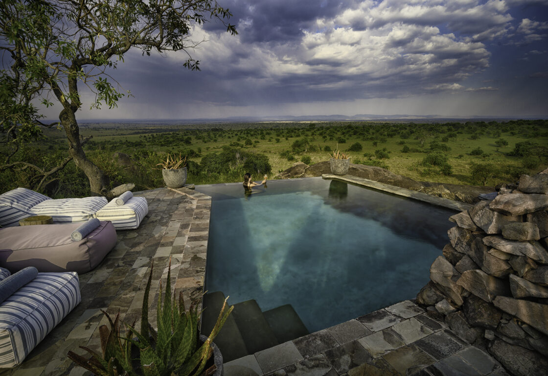 Infinity pool overlooking safari plains
