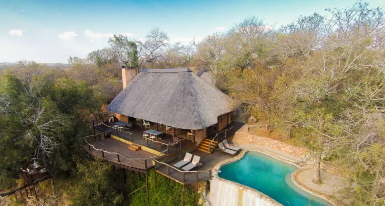 a view of a safari jeep on a game drive with one solo elephant oposite the jeep in the long dry grass under a sky with a setting sun