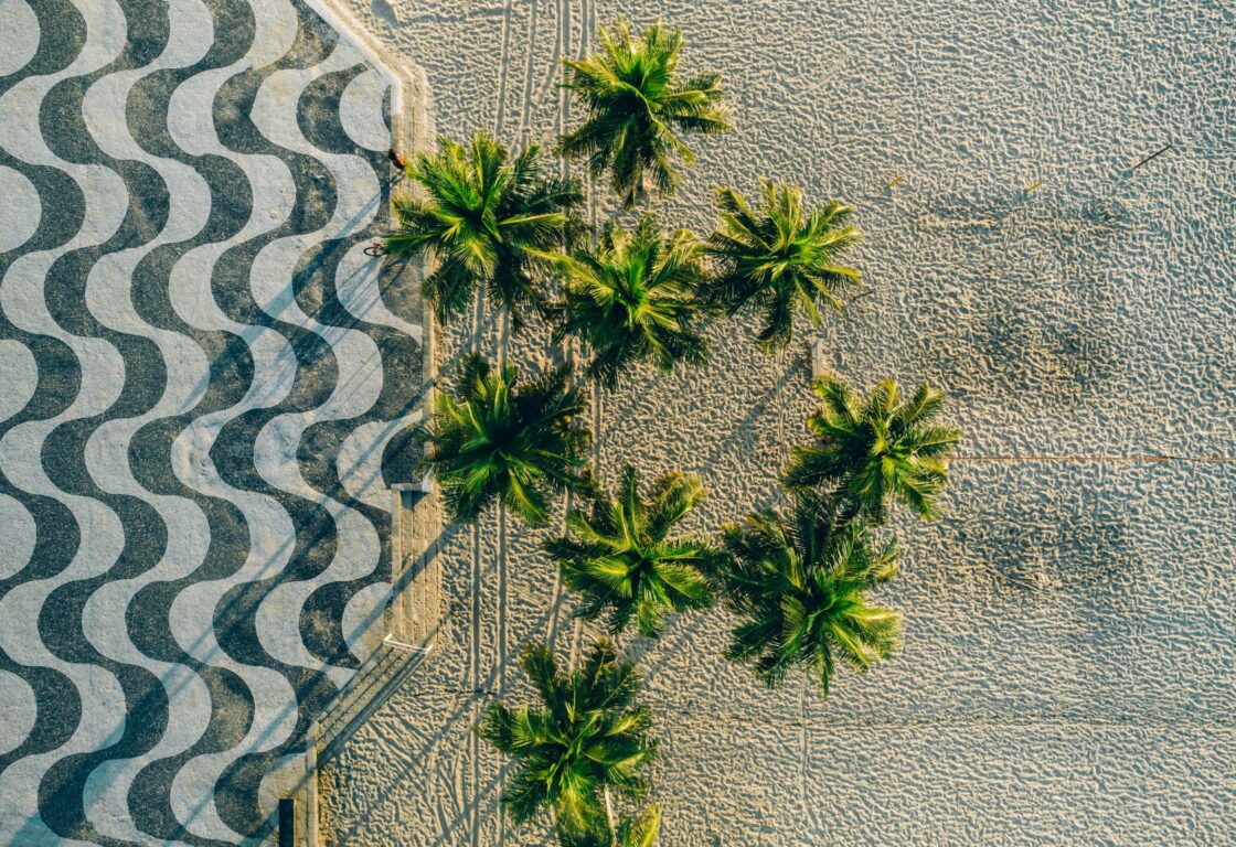 Aerial view of palms on Copacabana Beach, Rio de Janeiro