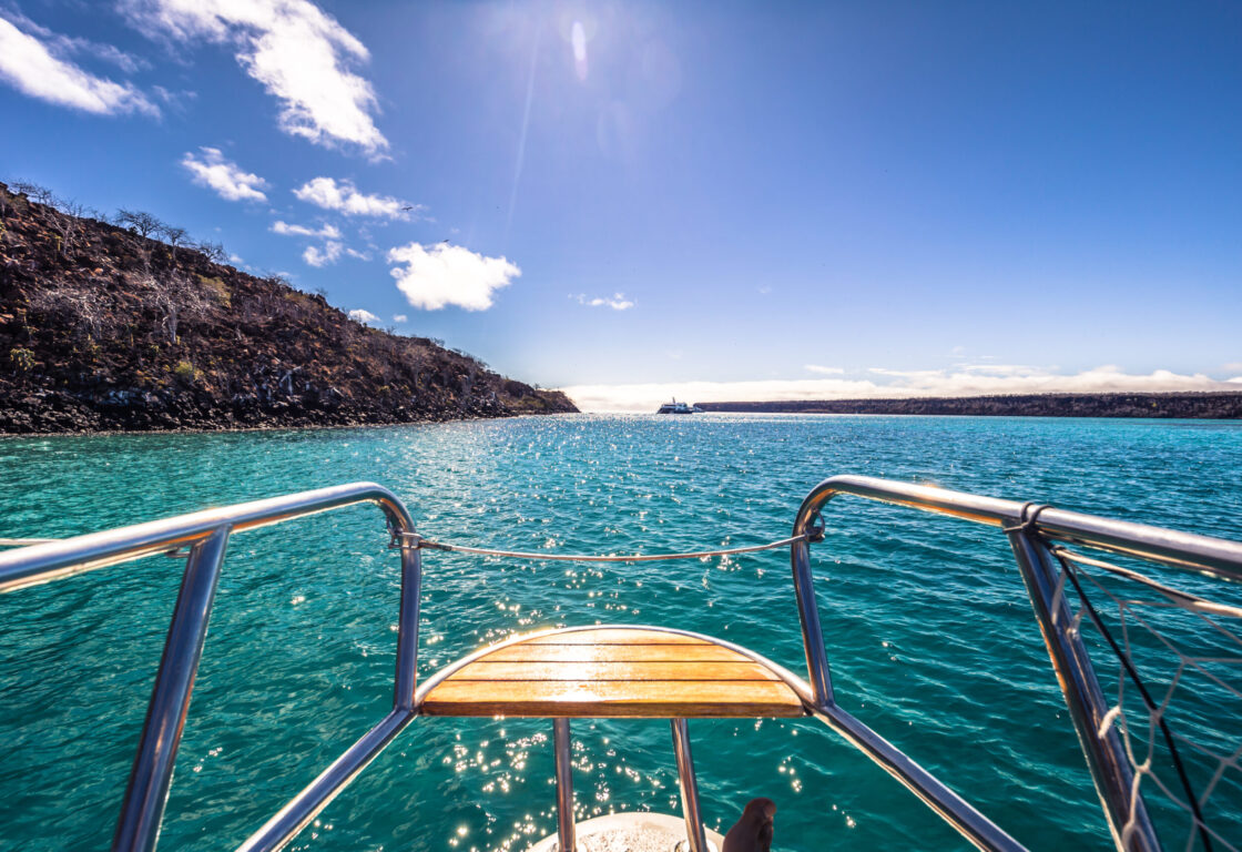 Boat near Plaza Sur island, Galapagos Islands, Ecuador