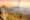 Cable car ascending Table Mountain with a panoramic view of Cape Town at sunset. Lion's Head peak on the left, cityscape sprawling below.