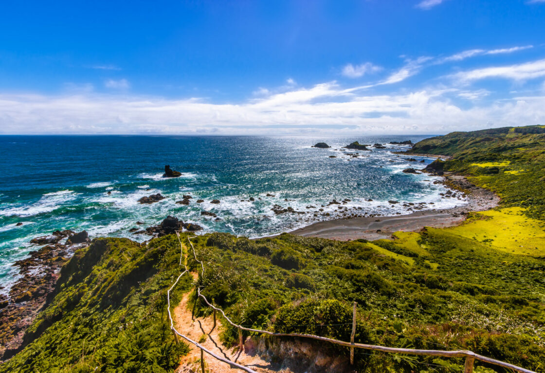 West Coast of Chiloe, Eaten up by the Pacific - Narrow Path Leading to the Secluded Beach on the Pacific Coast of the Chiloe Island, Chile