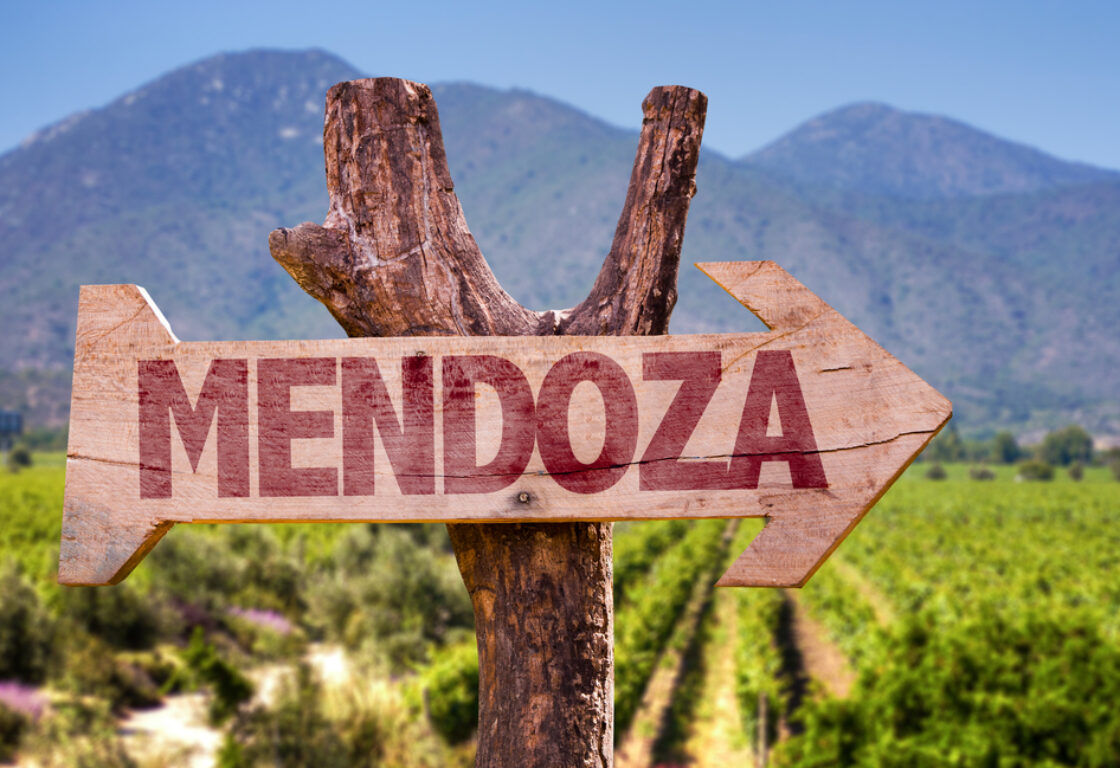 Mendoza wooden sign with winery background
