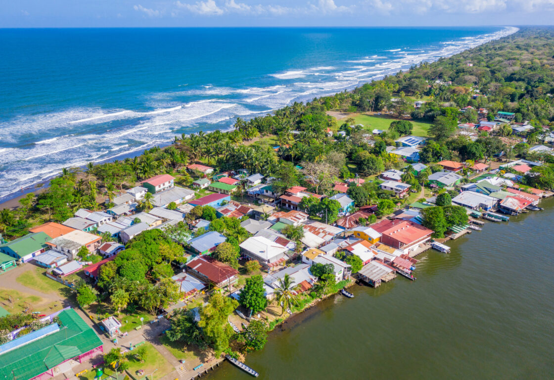 Aerial view of Tortuguero Village, Costa Rica