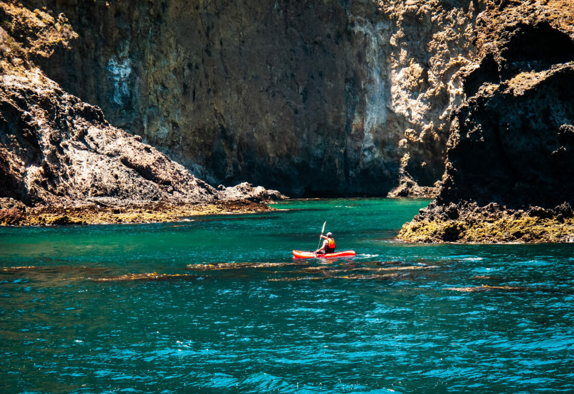 a person in Galapagos is _Galapagos-Sea-Kayaking-at-Santa-Cruz-Island
