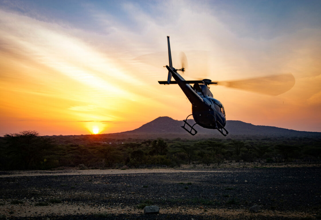 Dawn helicopter Flight in Africa