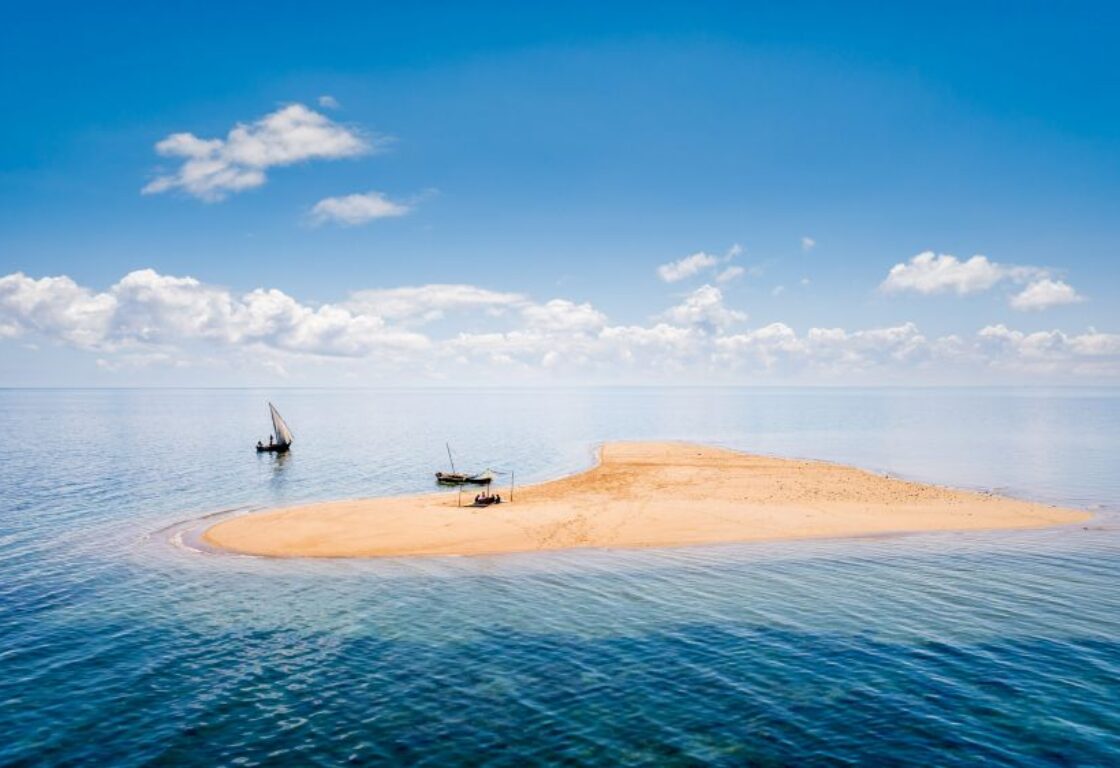 small sandy island in the middle of the ocean in Tanzania